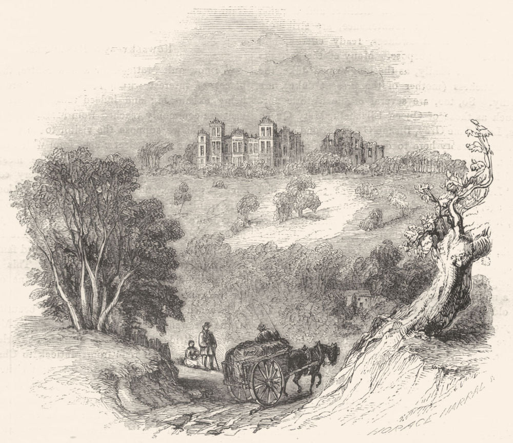 DERBYSHIRE. Hardwick Hall 1850 old antique vintage print picture